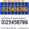 Yellow and dark blue colorway options for Inter Milan 2026-2027 font vector assets showing TTF, OTF, CDR, AI, PDF, SVG