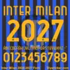 Yellow uppercase alphabet and number character map sheet for Inter Milan 2026-2027 font on black blue stripes