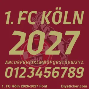 Gold italic uppercase alphabet and numbers for 1. FC Köln 2026-2027 special font download