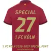 1-fc-köln-2026-2027-special-font-jersey-effect Back view of dark red jersey with 1. FC Köln 2026-2027 special font printing number 27