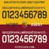 bialystok-fc-2026-2027-liga-font Jagiellonia Bialystok 2026-2027 league font colorways showing black home and cream-white away kit letter sets with shield