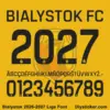 bialystok-fc-2026-2027-liga-font-download Bialystok FC 2026-2027 Liga font character map featuring black sans-serif alphabet and numbers on yellow background