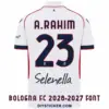 bologna-fc-2026-2027-font-away-jersey-effect Back view preview of white Bologna FC 2026-2027 away jersey printed with navy blue A. RAHIM nameplate and number 23