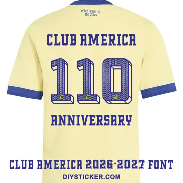club-america-110th-anniversary-font-jersey-effect Back view preview of cream Club America 110th Anniversary jersey printed with blue 3D font number 110