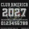 club-america-2026-2027-away-font-download Club America 2026-2027 away font character map featuring silver grey 3D beveled alphabet and numbers on black