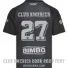 club-america-2026-2027-away-font-jersey-effect Rear view preview of dark Club America 2026-2027 away jersey printed with silver 3D CLUB AMERICA nameplate and number 27