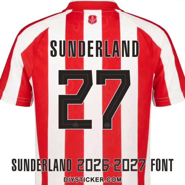 sunderland-2026-2027-font-jersey-effect Back view preview of Sunderland AFC 2026-2027 home jersey printed with black SUNDERLAND nameplate and number 27