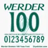 Werder Bremen 100 Years font character map featuring dark green flared uppercase alphabet and numbers on light background