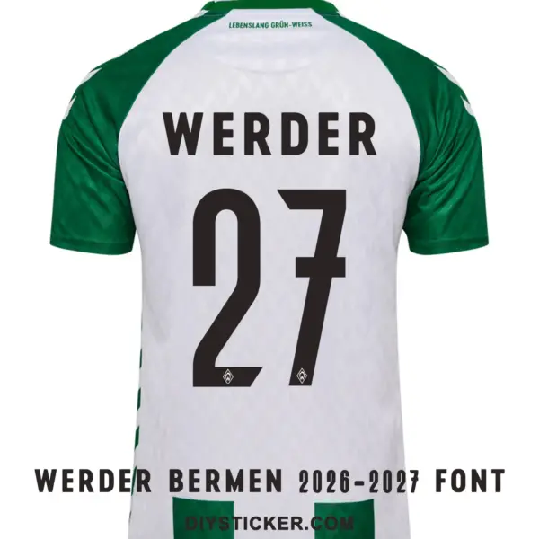 Rear view preview of Werder Bremen 2026-2027 home jersey printed with dark uppercase WERDER nameplate and number 27